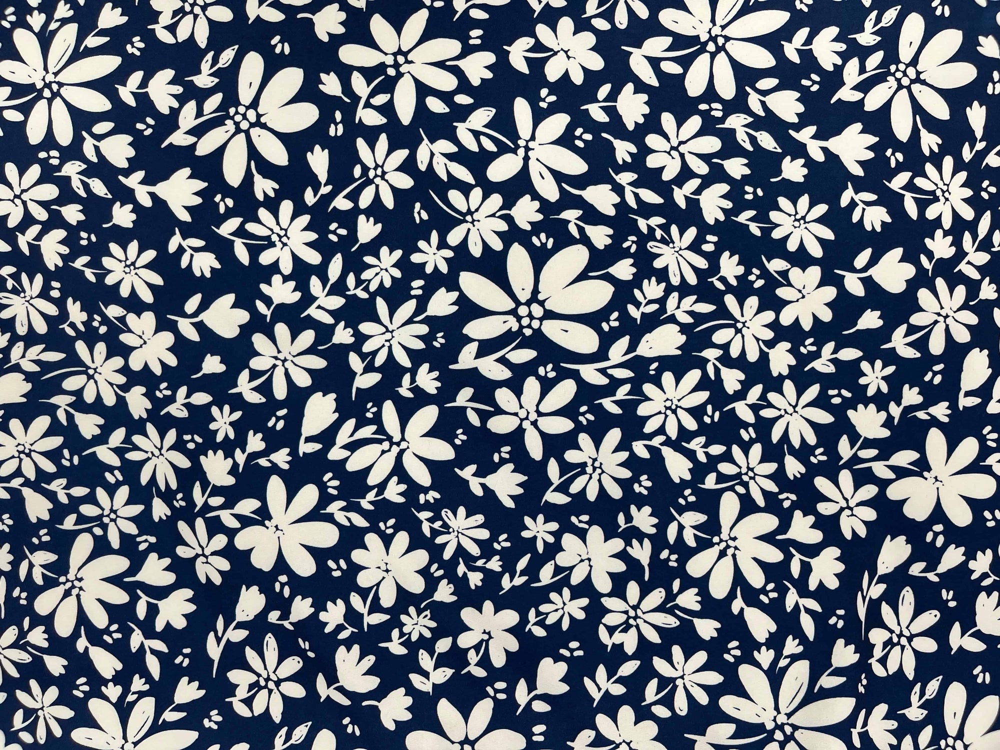 Navy White Floral - Printed Peachskin Fabric - Cheap Fabrics