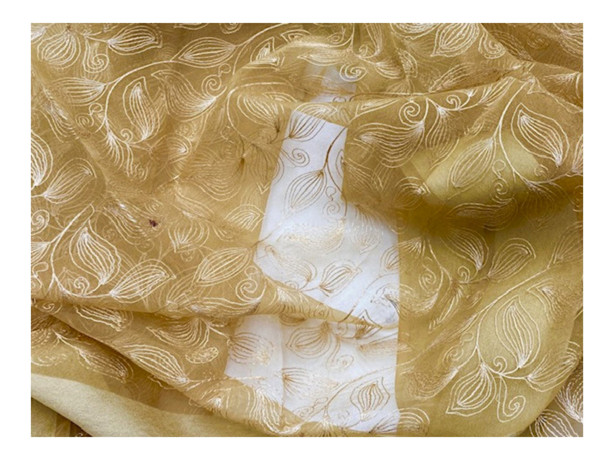 Gold Embroidered Organza Scarf/Shoulder Wraps With Tassel Finish (SECONDS) - Cheap Fabrics