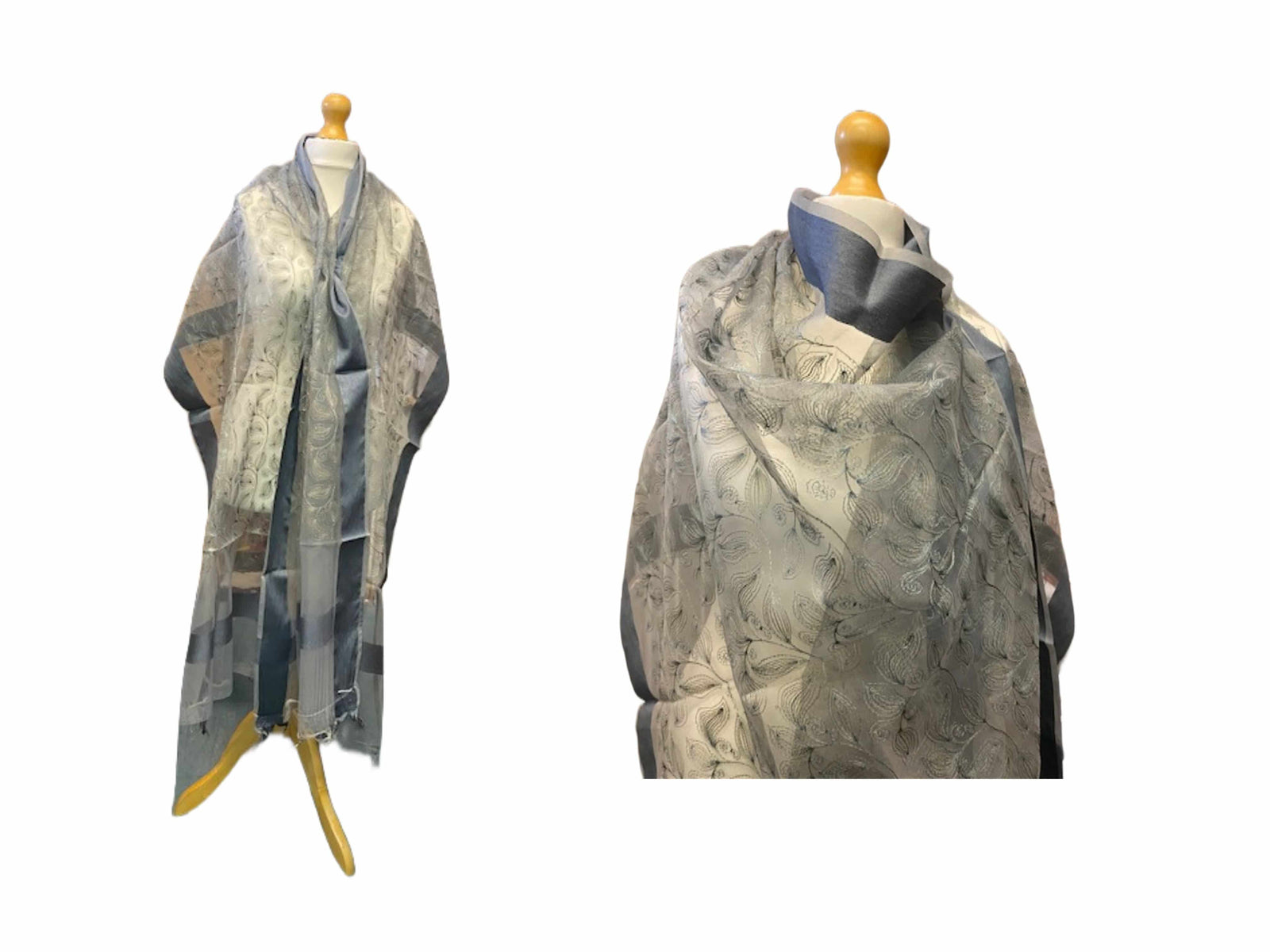 Grey Embroidered Organza Scarf/Shoulder Wraps With Tassel Finish (SECONDS) - Cheap Fabrics