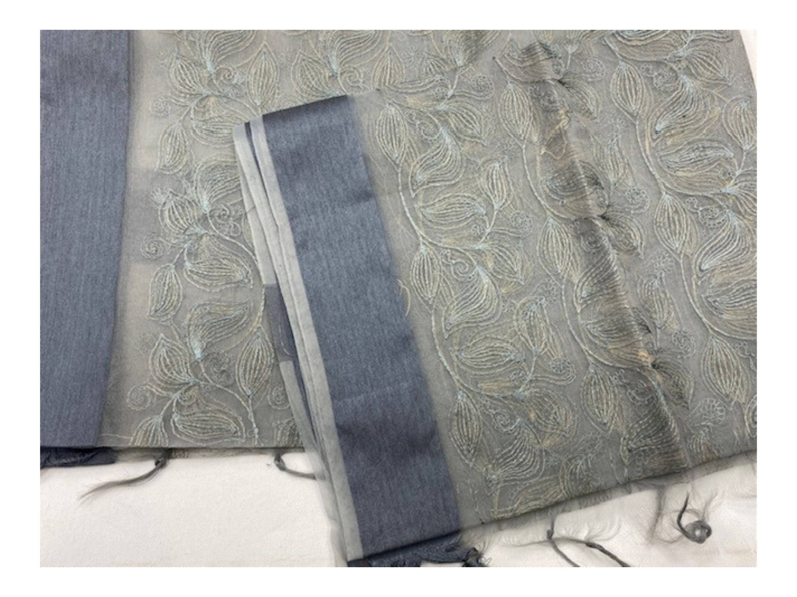 Grey Embroidered Organza Scarf/Shoulder Wraps With Tassel Finish (SECONDS) - Cheap Fabrics