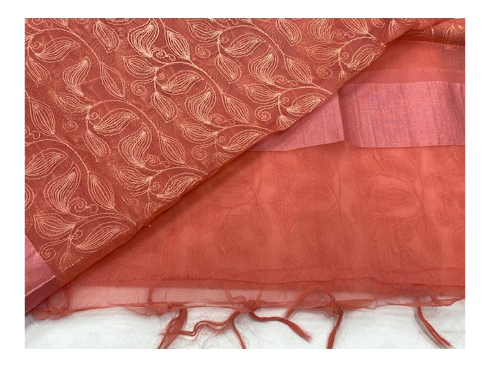 Peach Embroidered Organza Scarf/Shoulder Wraps With Tassel Finish (SECONDS) (Copy) - Cheap Fabrics