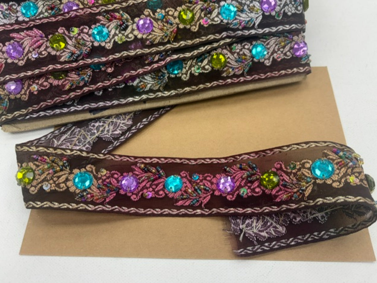 Shaded Wine Organza Ribbon - Sequins & Gemstones