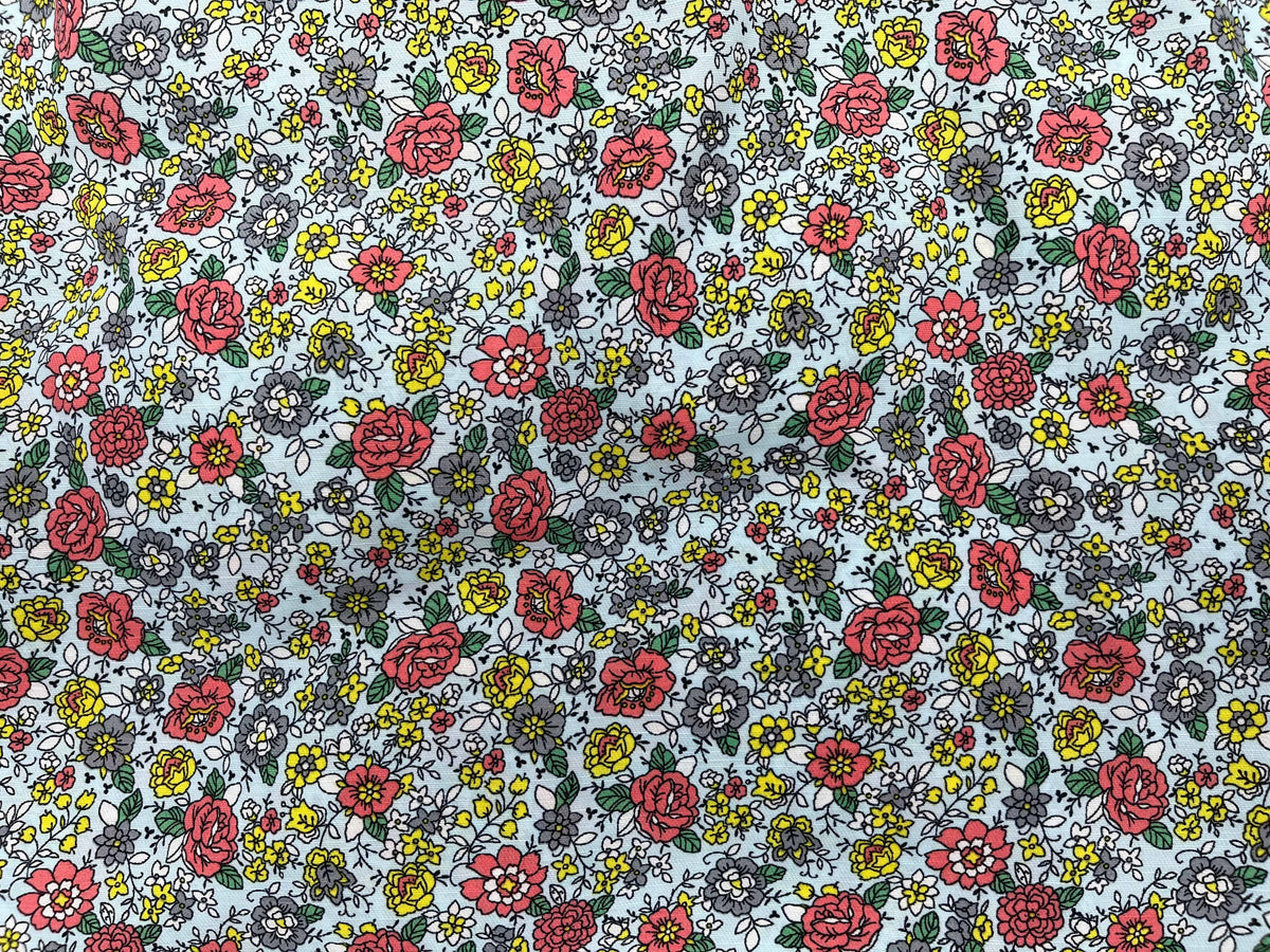 Pale Blue Floral  - Clearance Printed Crepe Fabric - Cheap Fabrics