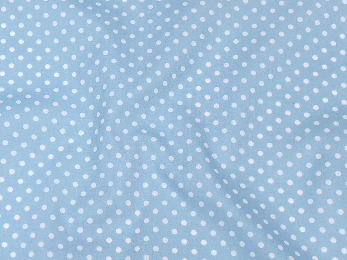 Polka Dots Poly/Cotton Fabric by Cheap Fabrics, featuring a colorful polka dot print on soft polycotton material.