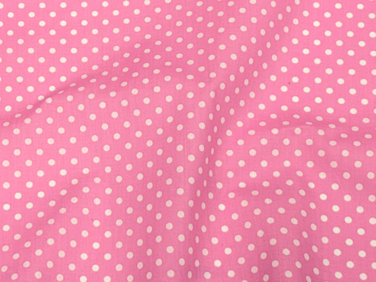 Polka Dots polycotton fabric by Cheap Fabrics featuring a classic black and white polka dot print on soft, lightweight material.