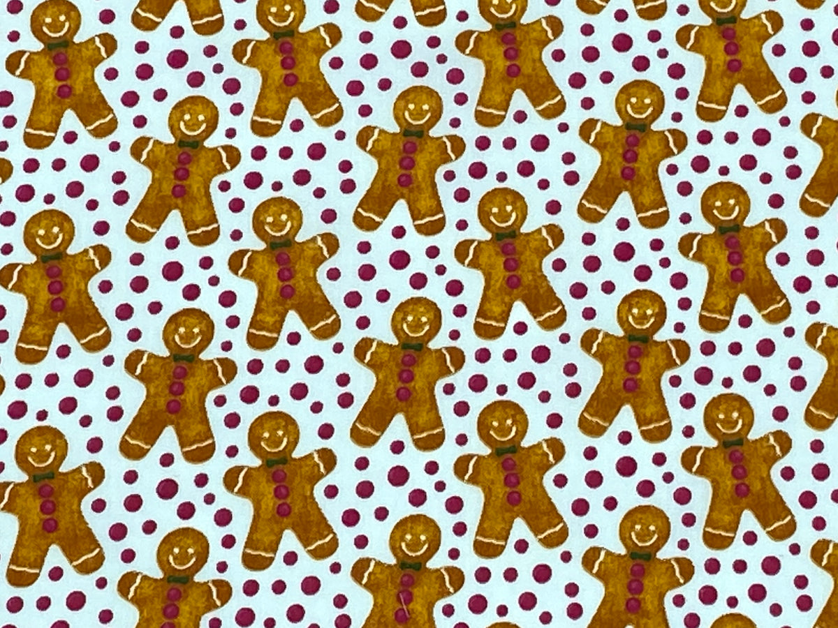 Christmas Gingerbread Man And Polka Dots - Poly/Cotton Print