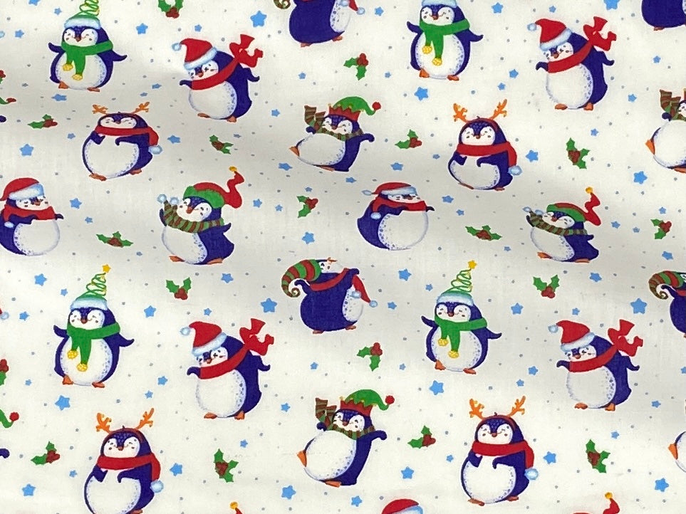 Christmas Royal Penguins - Poly/Cotton Print