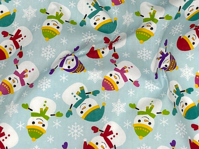 Christmas Snowman And SnowFlakes - Poly/Cotton Print