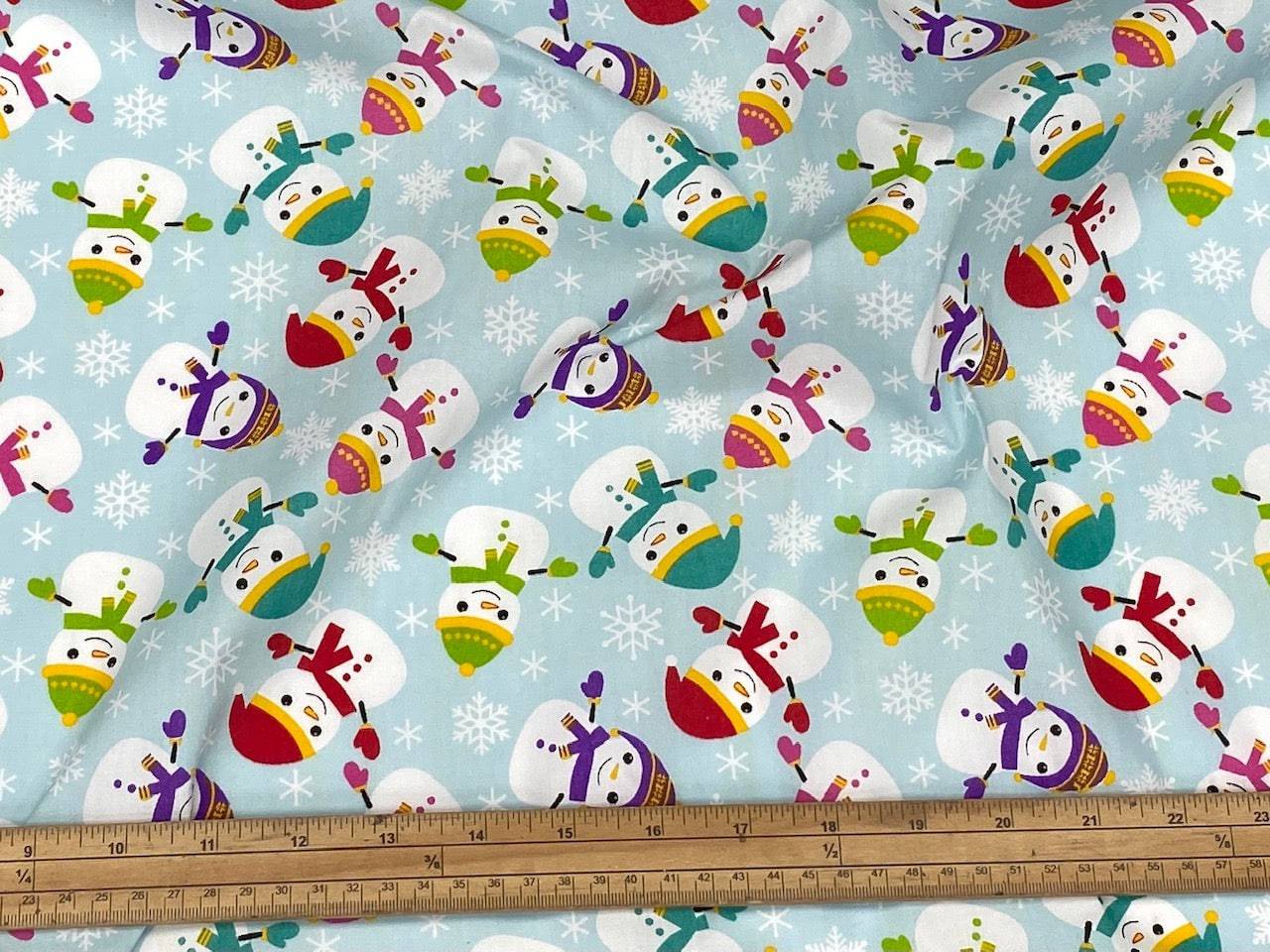 Christmas Snowman And SnowFlakes - Poly/Cotton Print - Cheap Fabrics