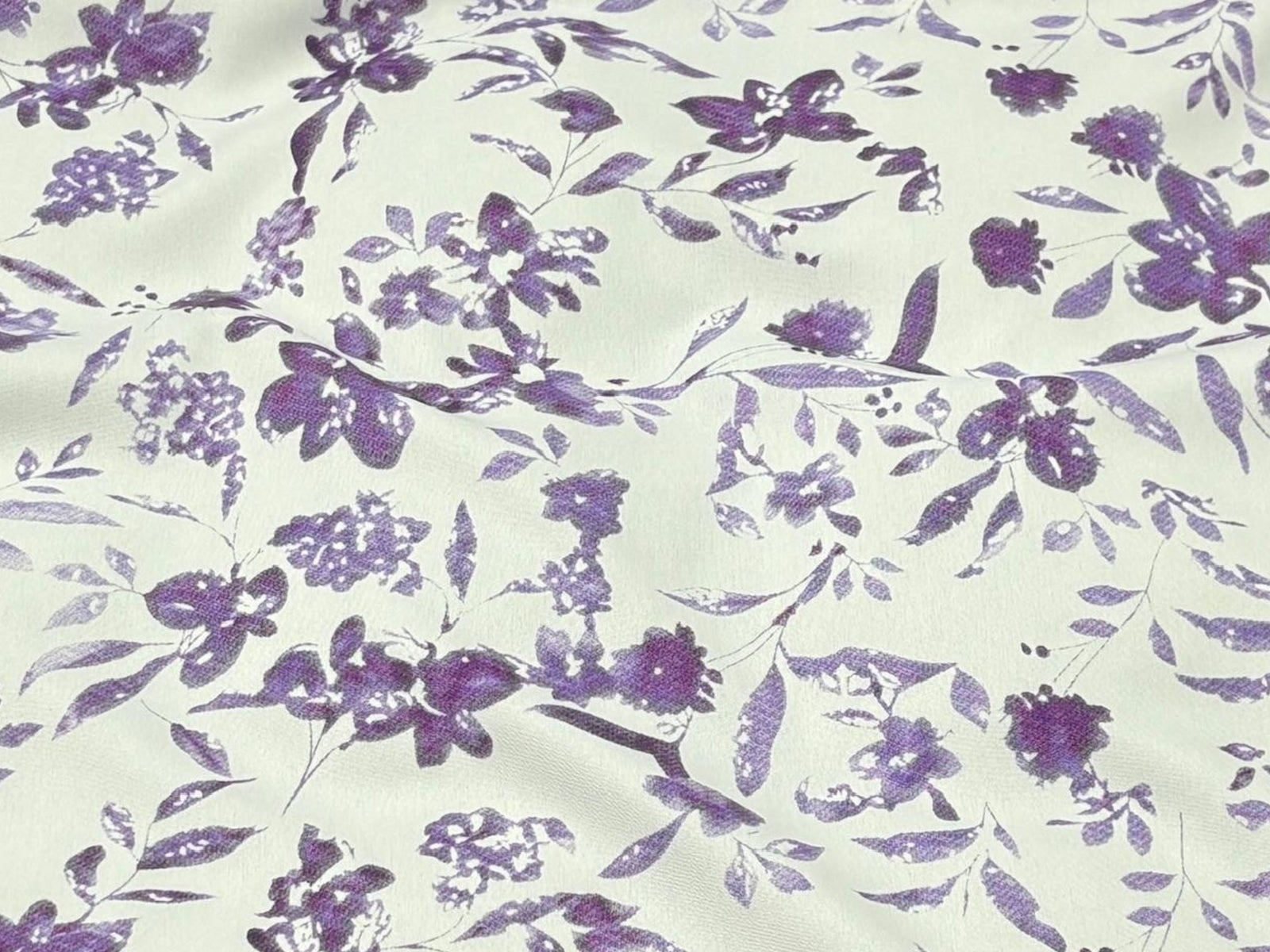 White Floral - Printed Peachskin Fabric - Cheap Fabrics