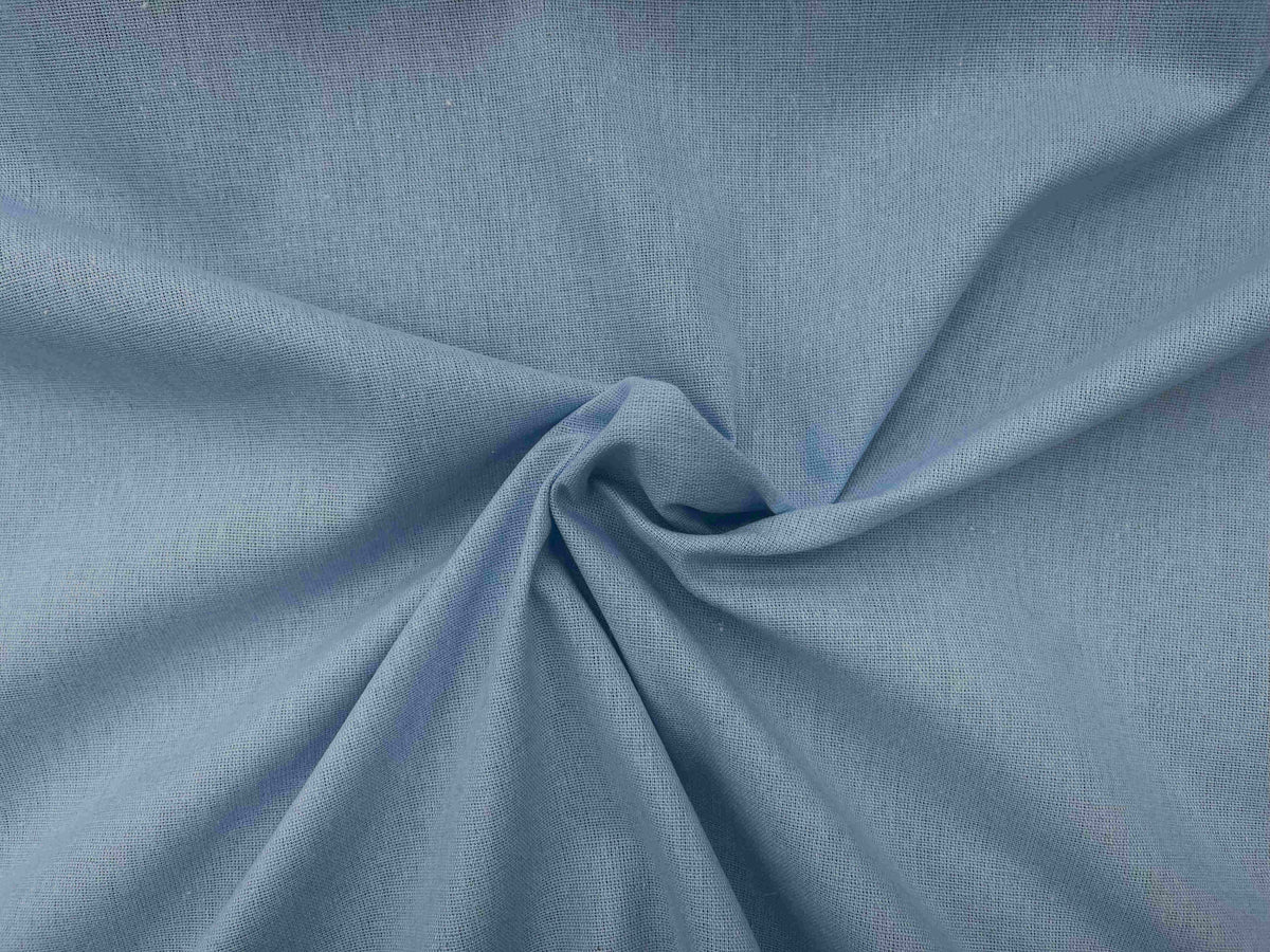 Pale blue plain faux linen fabric from Cheap Fabrics, showcasing smooth texture and soft appearance for home decor or crafts.