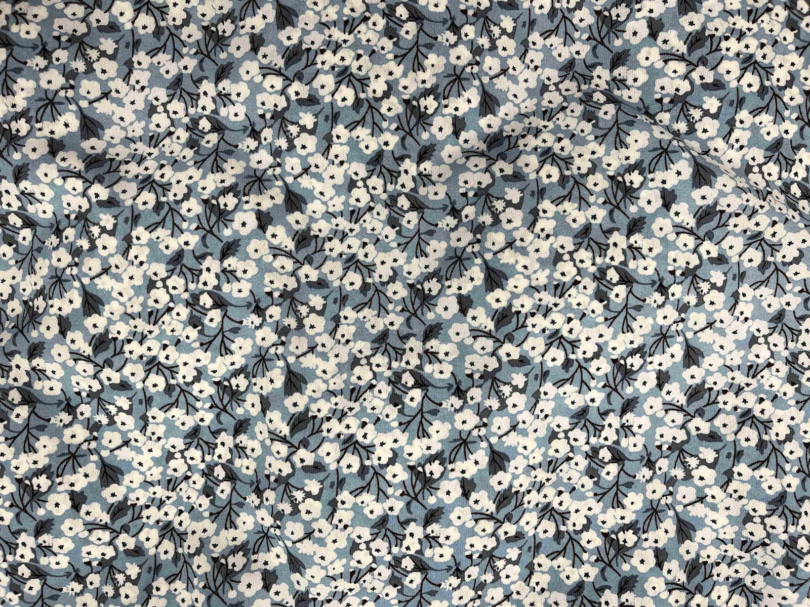 Powder Blue Ditsy Floral - Printed Crepe Special - Cheap Fabrics