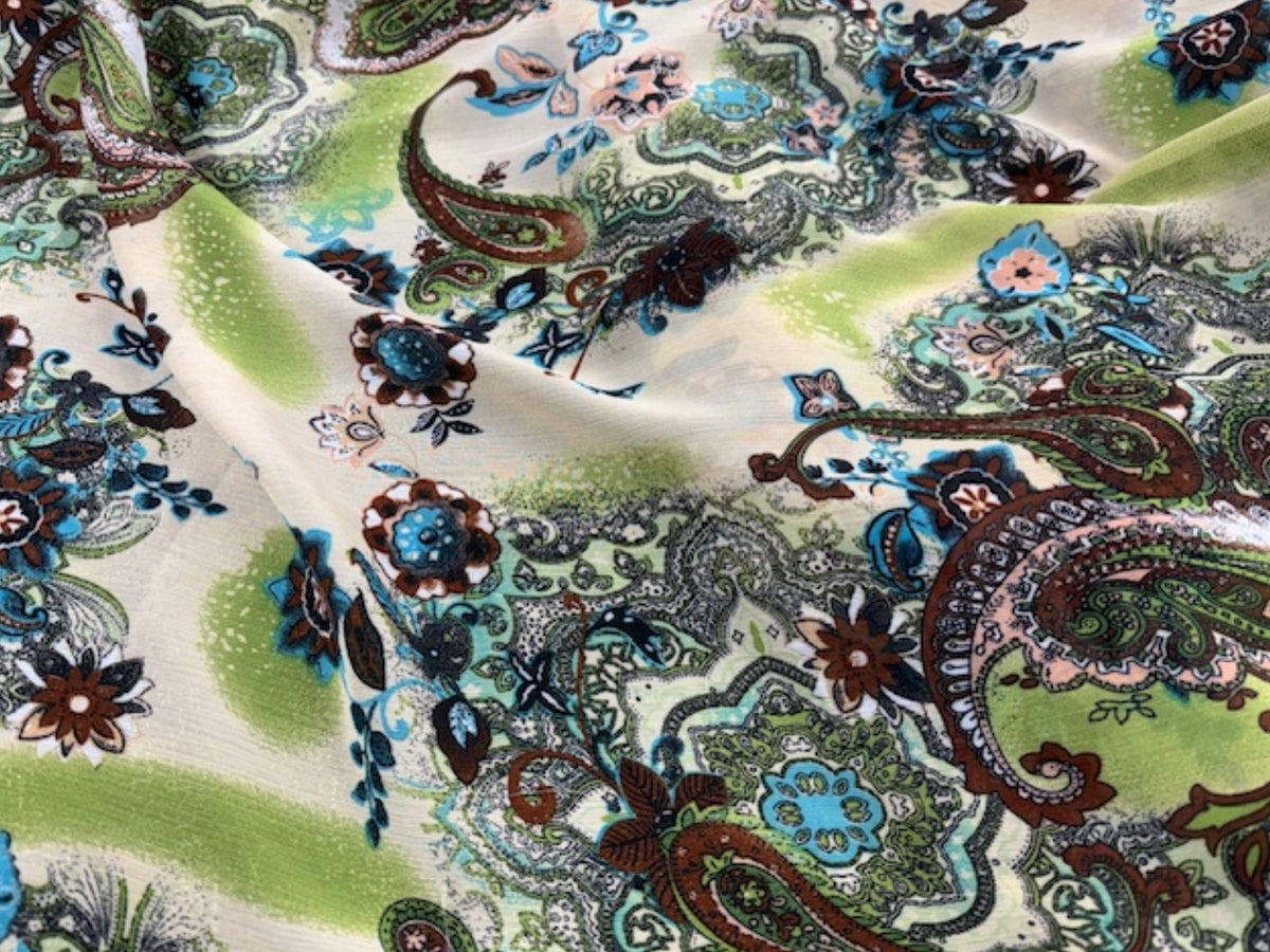 Printed  Chiffon Fabric - LAST 4 METRE LENGTH (Vintage Paisley)