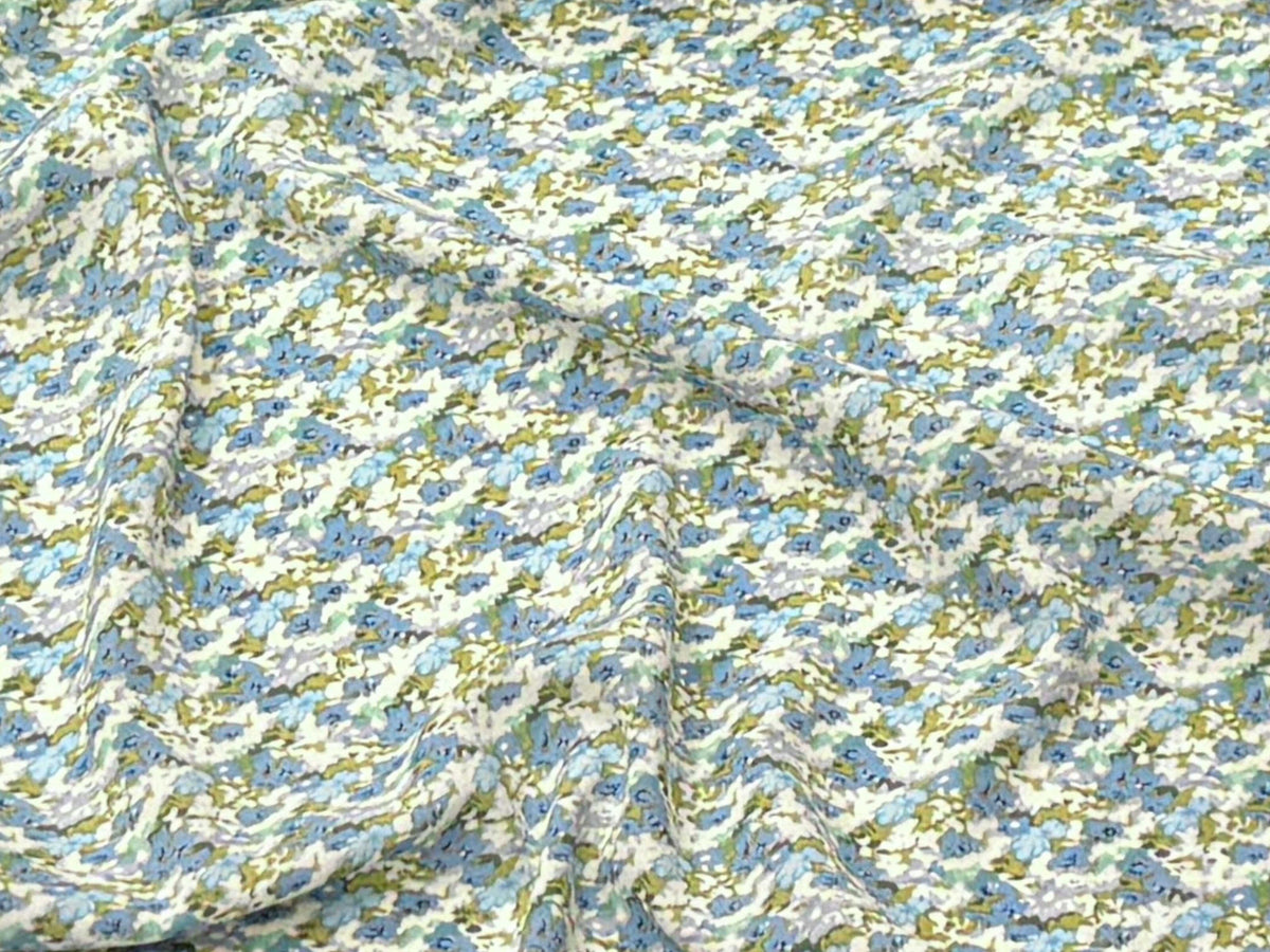 Pale Blue Floral Clusters- Printed Crepe Special - Cheap Fabrics