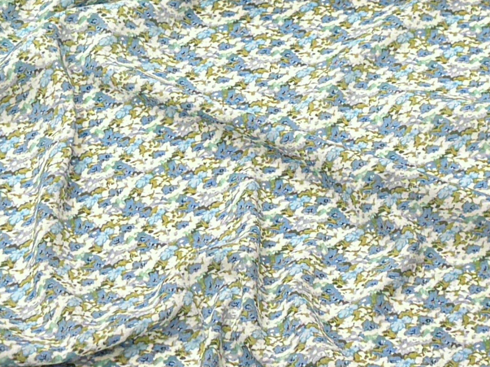 Pale Blue Floral Clusters- Printed Crepe Special - Cheap Fabrics