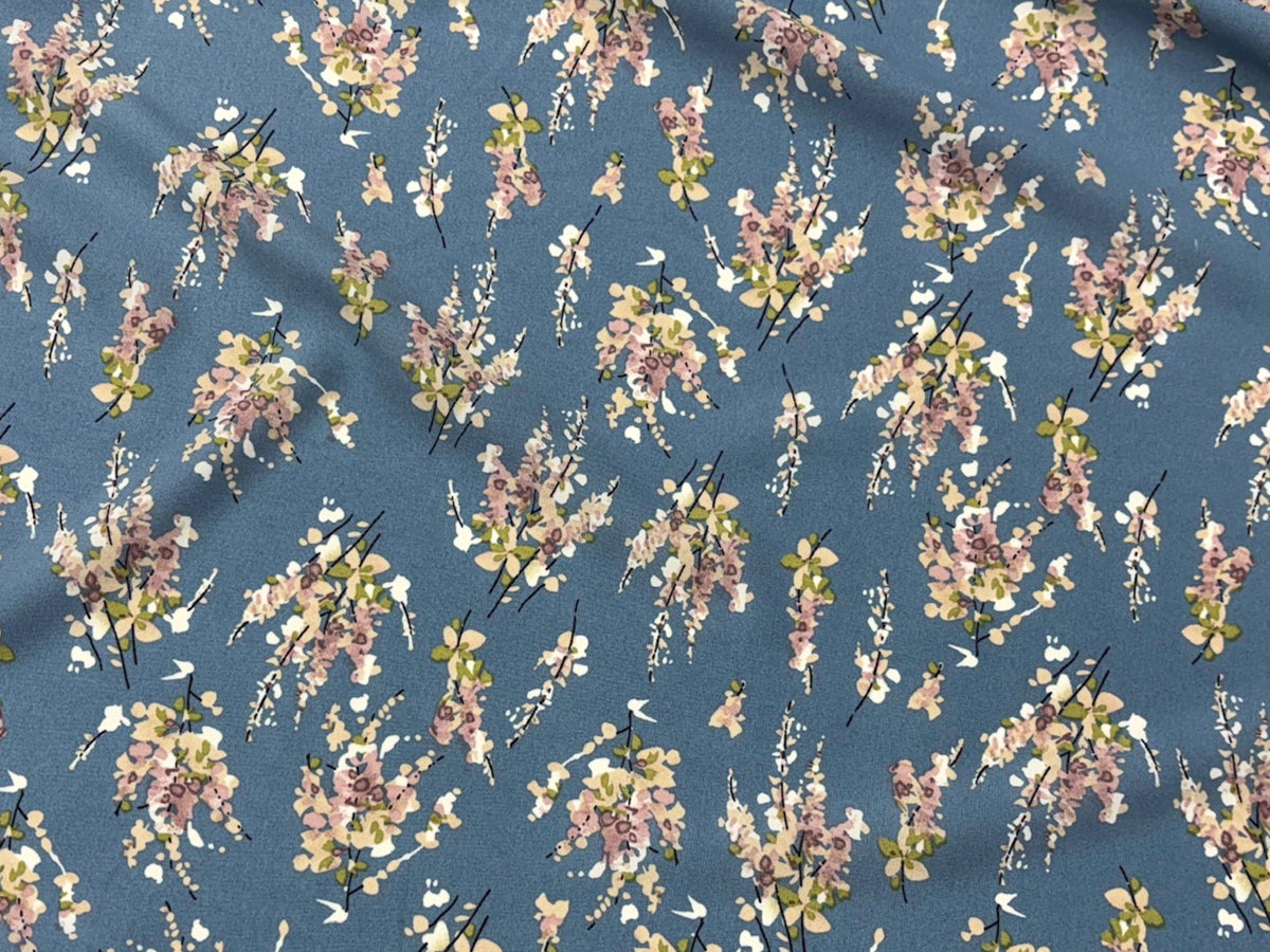 Powder Blue Bouquet - Printed Crepe Special - Cheap Fabrics
