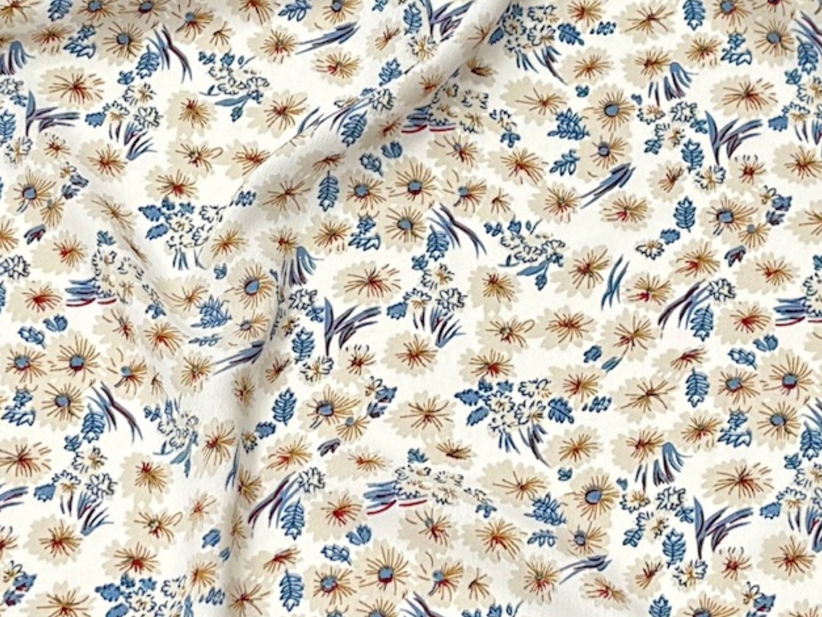 White/Beige Floral - Printed Crepe Special - Cheap Fabrics