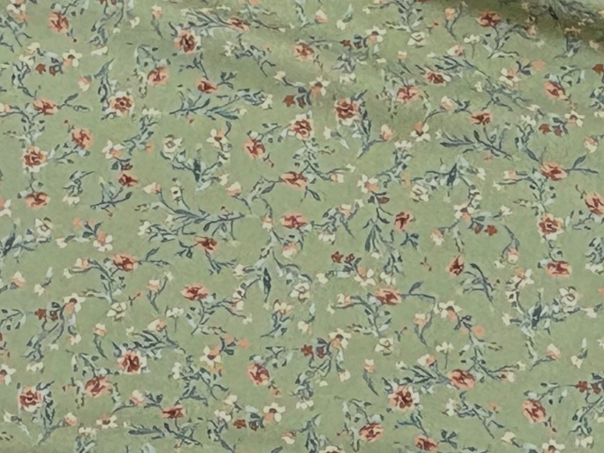 Printed Viscose Fabric - Pea Green Floral - Cheap Fabrics