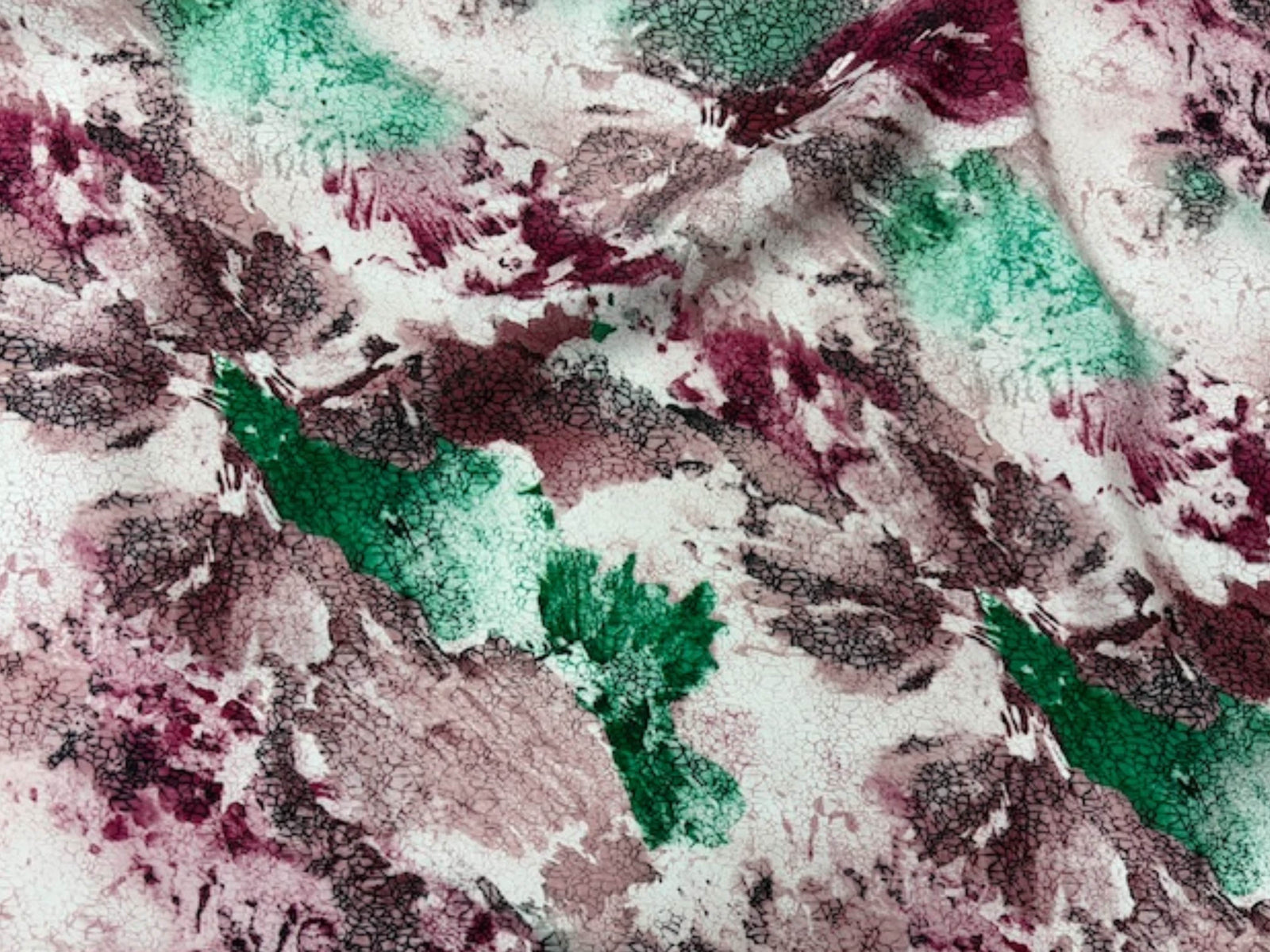 Printed Viscose Fabric - Wine/Green Abstract Floral - Cheap Fabrics