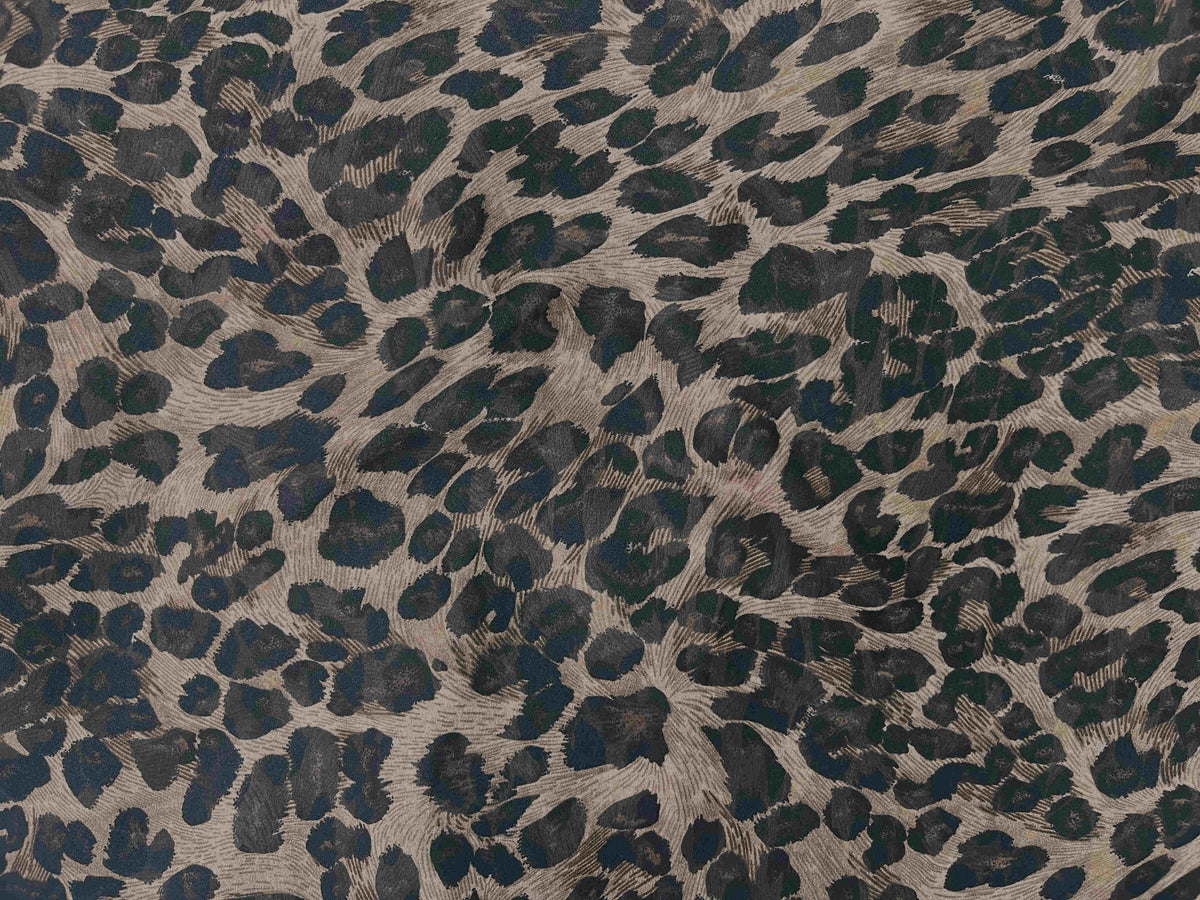 Brown printed chiffon fabric with animal print pattern, soft and lightweight textile from Cheap Fabrics.