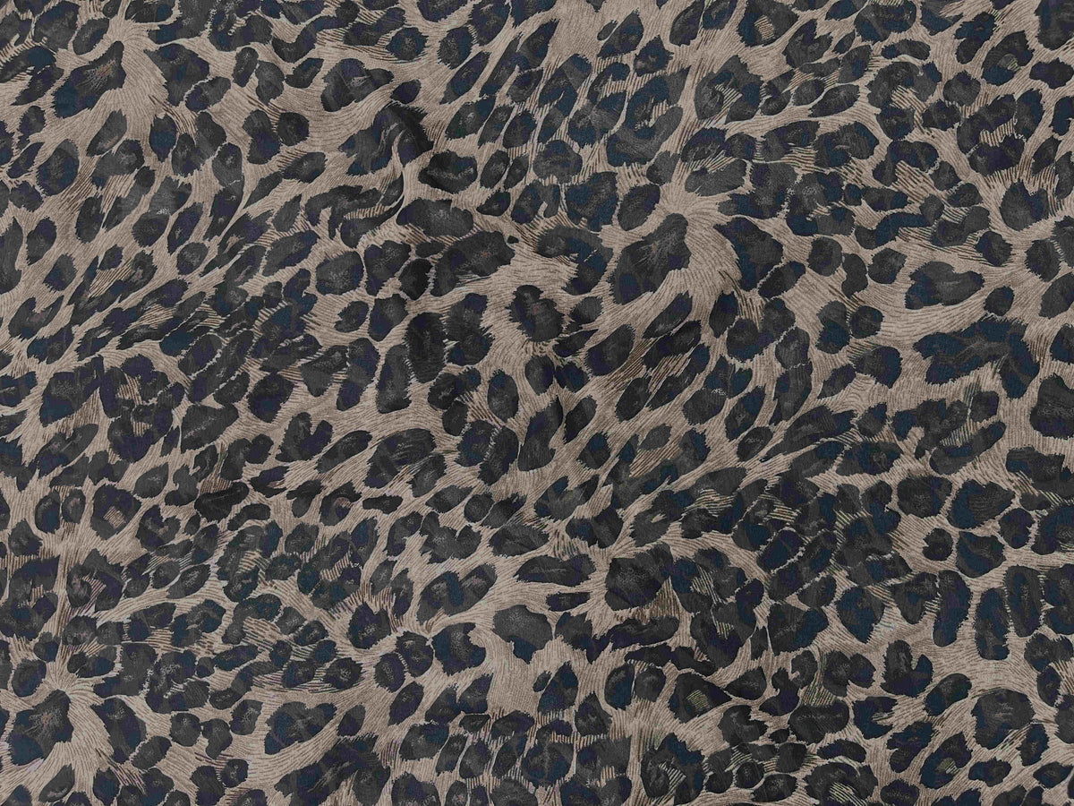 Printed chiffon fabric with an animal pattern in taupe, showcasing lightweight and soft textile from Cheap Fabrics.