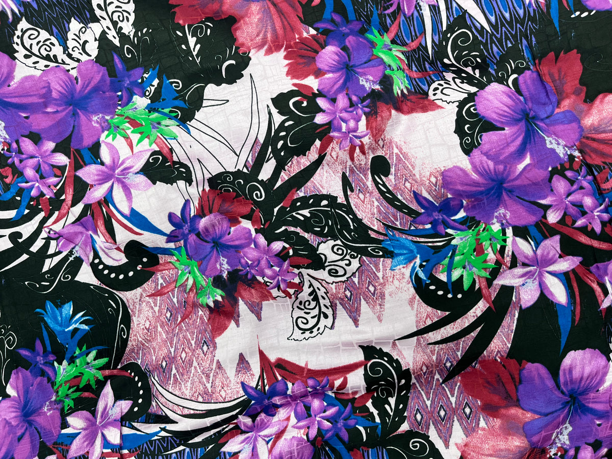 Printed Cotton Silk Fabric - Purple Bloom