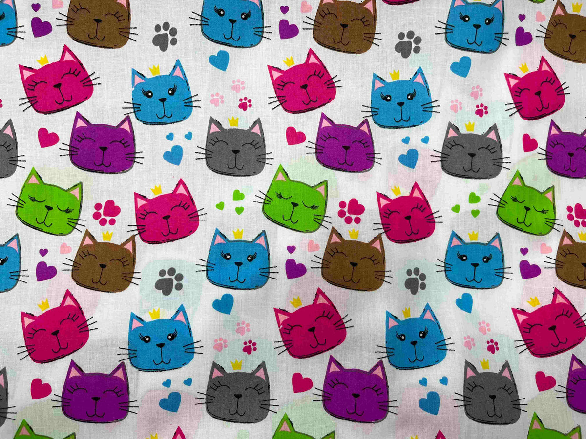 Polycotton Printed Fabric - Colourful Cats