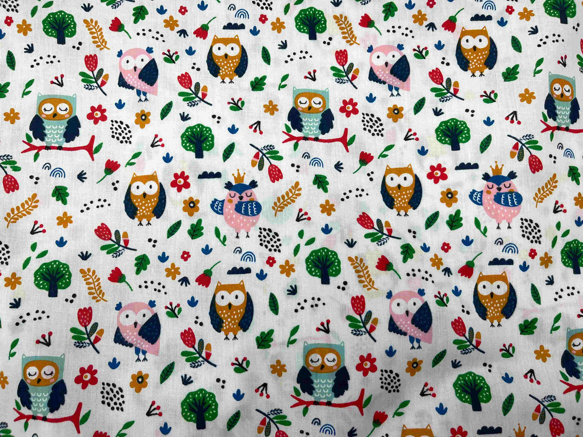 Polycotton Printed Fabric - Woodland Owl
