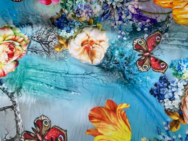 Rose Butterfly - Printed Chiffon - Cheap Fabrics