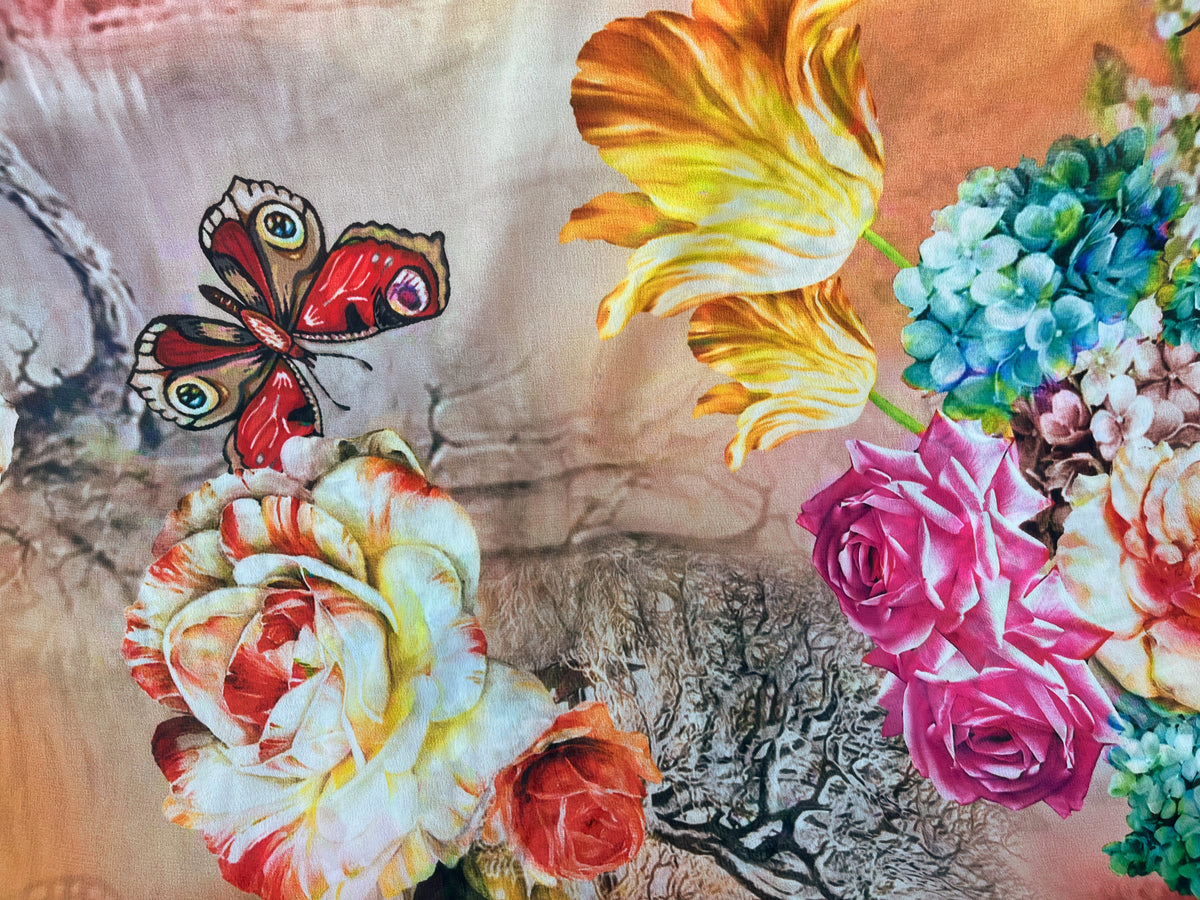 Rose Butterfly - Printed Chiffon - Cheap Fabrics