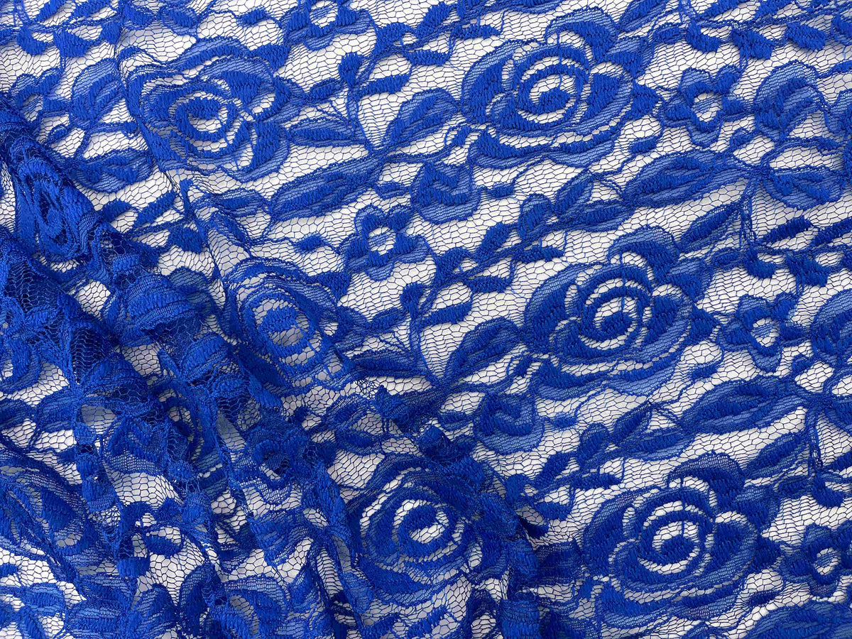Royal pink Rose Lace Fabric by Cheapfabrics showing intricate floral lace pattern and delicate texture.