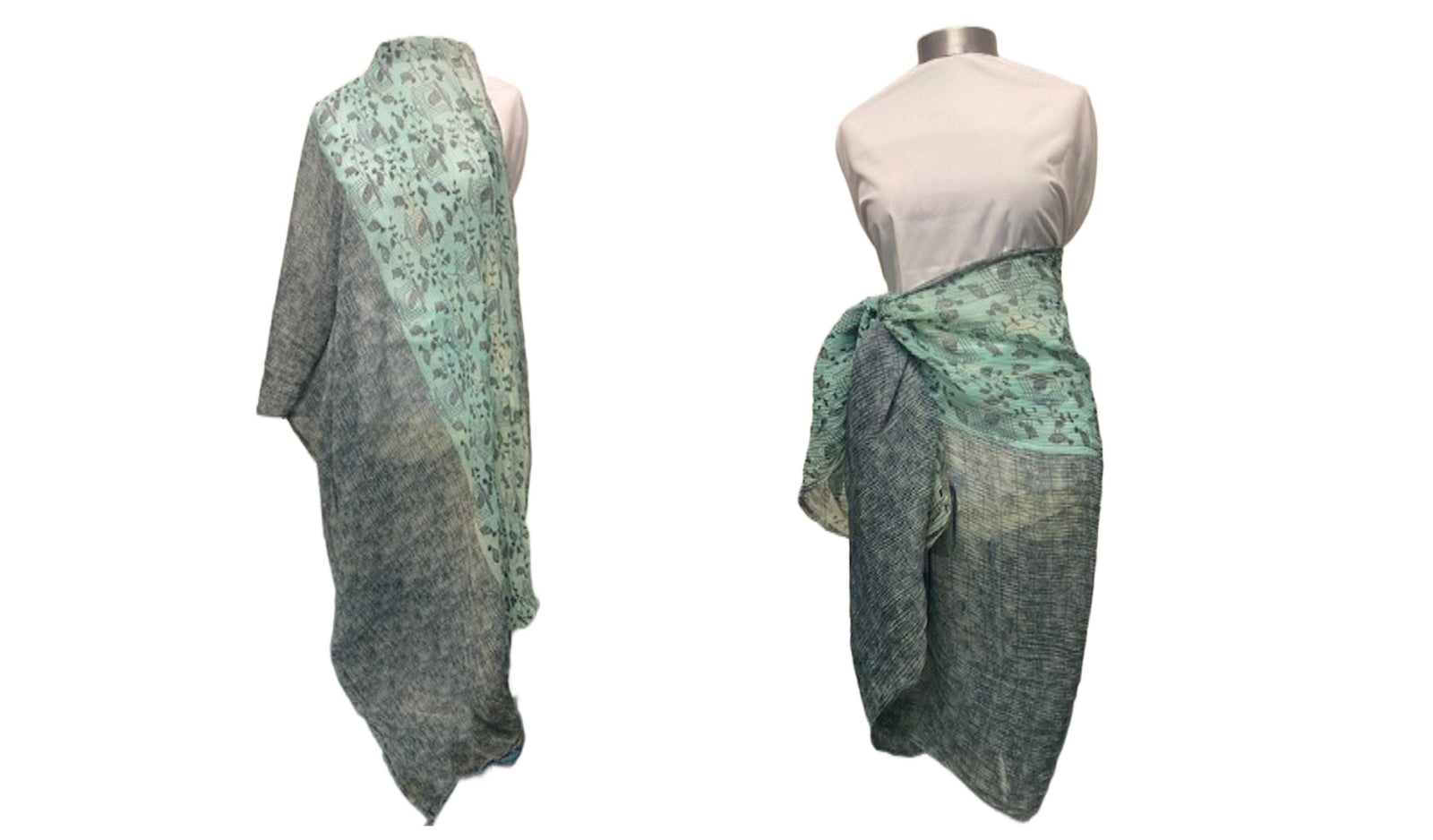 Printed Crinkle Chiffon Sarong - Mint/Grey (SECONDS) - Cheap Fabrics