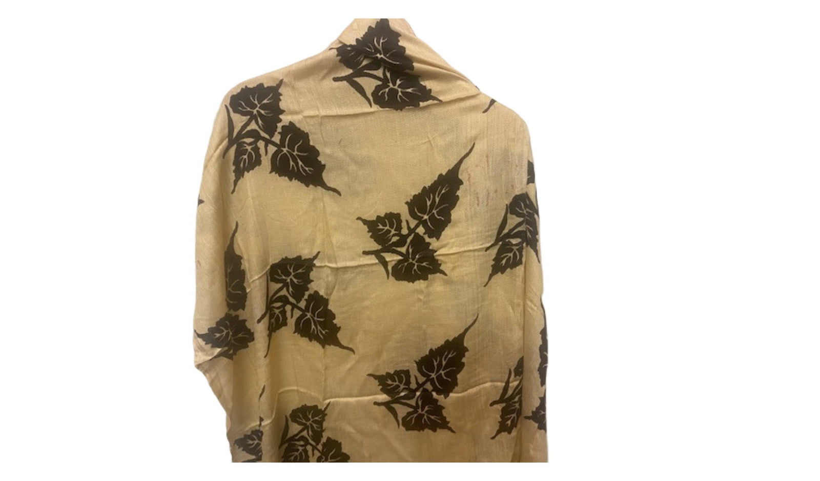 Dark Cream Leaf - Printed Poly Cotton Blend Scarf (DEFECT) - Cheap Fabrics