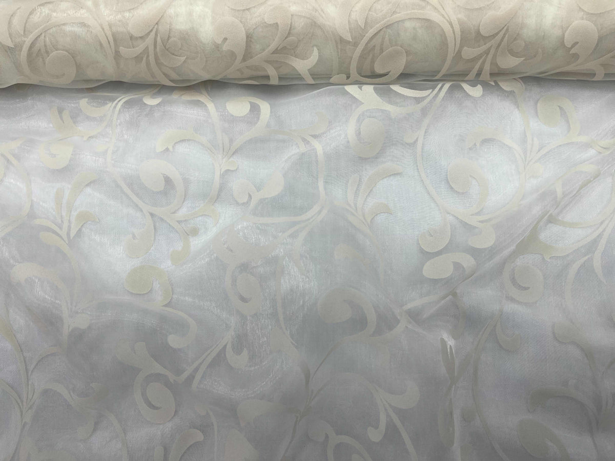 Scroll Flock Organza Fabric - Cheap Fabrics
