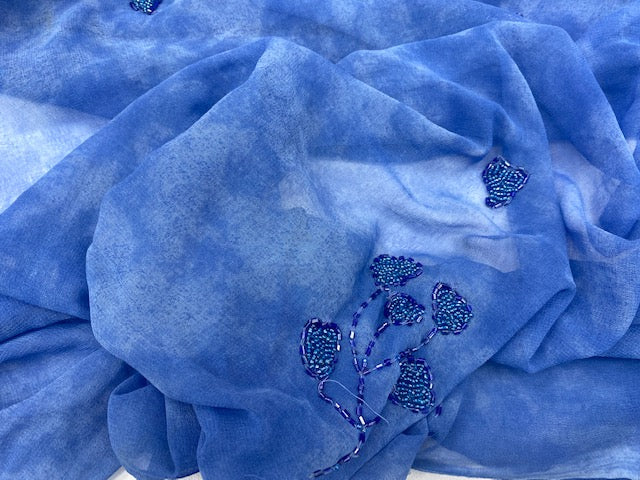 JOB LOT Sequin Tie Dye Chiffon CLEARANCE  - BLUE 2.40 MTR LENGTH  FABRIC