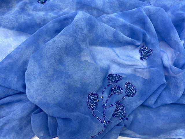 JOB LOT Sequin Tie Dye Chiffon CLEARANCE  - BLUE 2.40 MTR LENGTH  FABRIC - Cheap Fabrics