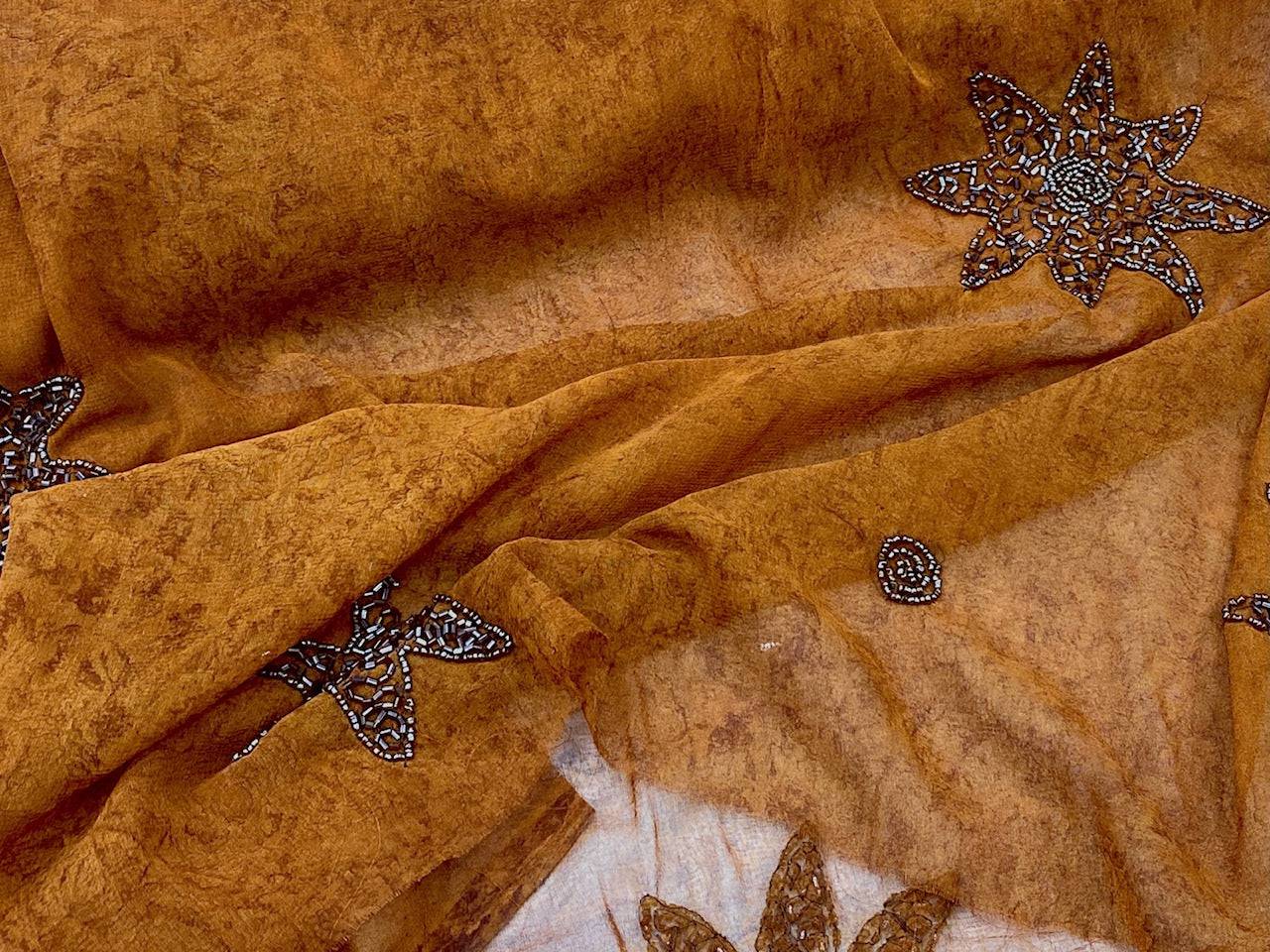 Sequin Tie Dye Chiffon CLEARANCE  - BROWN - Cheap Fabrics