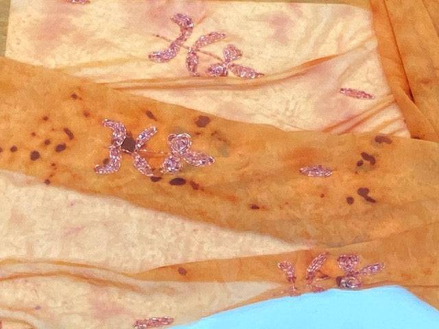 JOB LOT Sequin Tie Dye Chiffon CLEARANCE  - ORANGE 2.13 MTR LENGTH  FABRIC - Cheap Fabrics