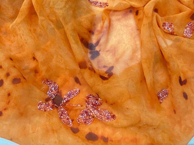 JOB LOT Sequin Tie Dye Chiffon CLEARANCE  - ORANGE 2.13 MTR LENGTH  FABRIC - Cheap Fabrics