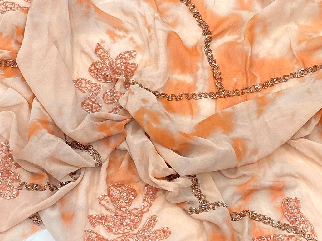 JOB LOT Sequin Tie Dye Chiffon CLEARANCE  - PEACH 3.19 MTR LENGTH - Cheap Fabrics