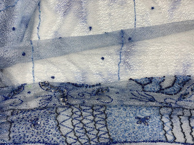 JOB LOT Sequin Tie Dye Metallic Lace Tulle CLEARANCE  - BLUE DESIGN 1 - 2.54 MTR
