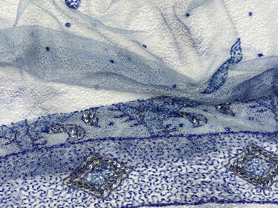 JOB LOT Sequin Tie Dye Metallic Lace Tulle CLEARANCE  - BLUE DESIGN 2 - 2.36 MTR