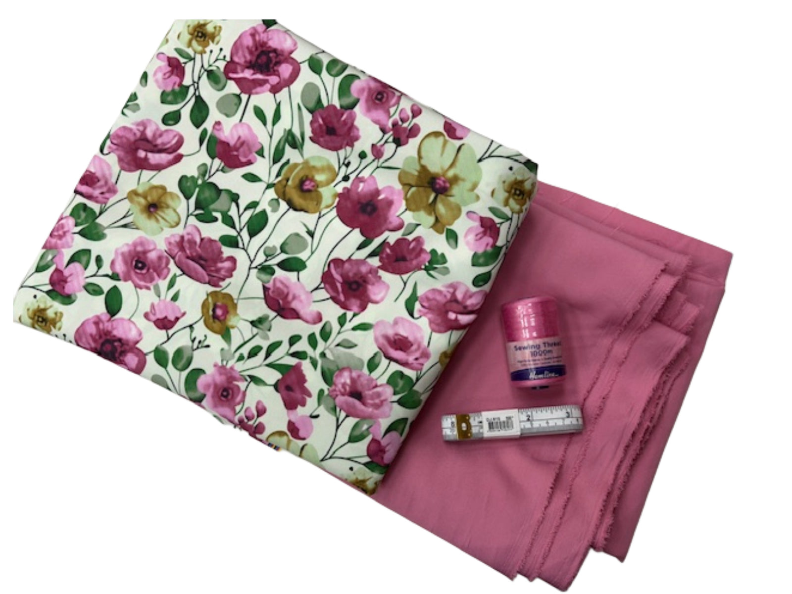 Pink Floral Peachskin Fabric - Sewing Bundle - Cheap Fabrics