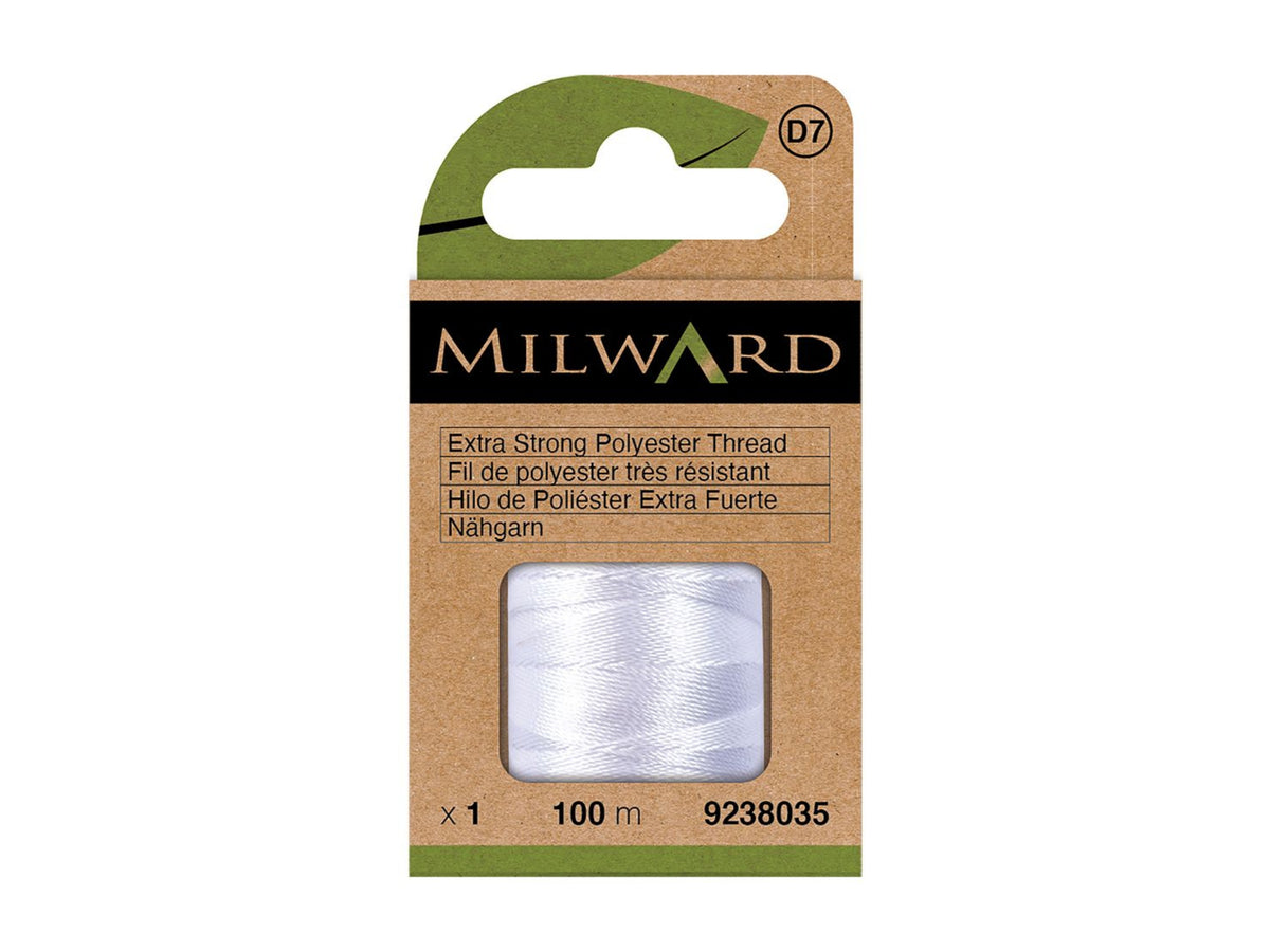 Milward extra strong polyester sewing thread, white 100m spool