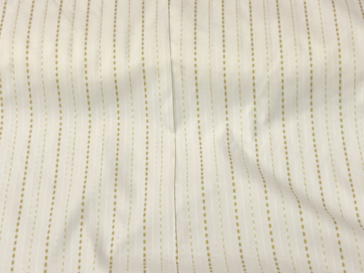 Cream and gold striped crepe shirting fabric by Cheapfabrics, showing a smooth, lightweight textile with bold stripe pattern.