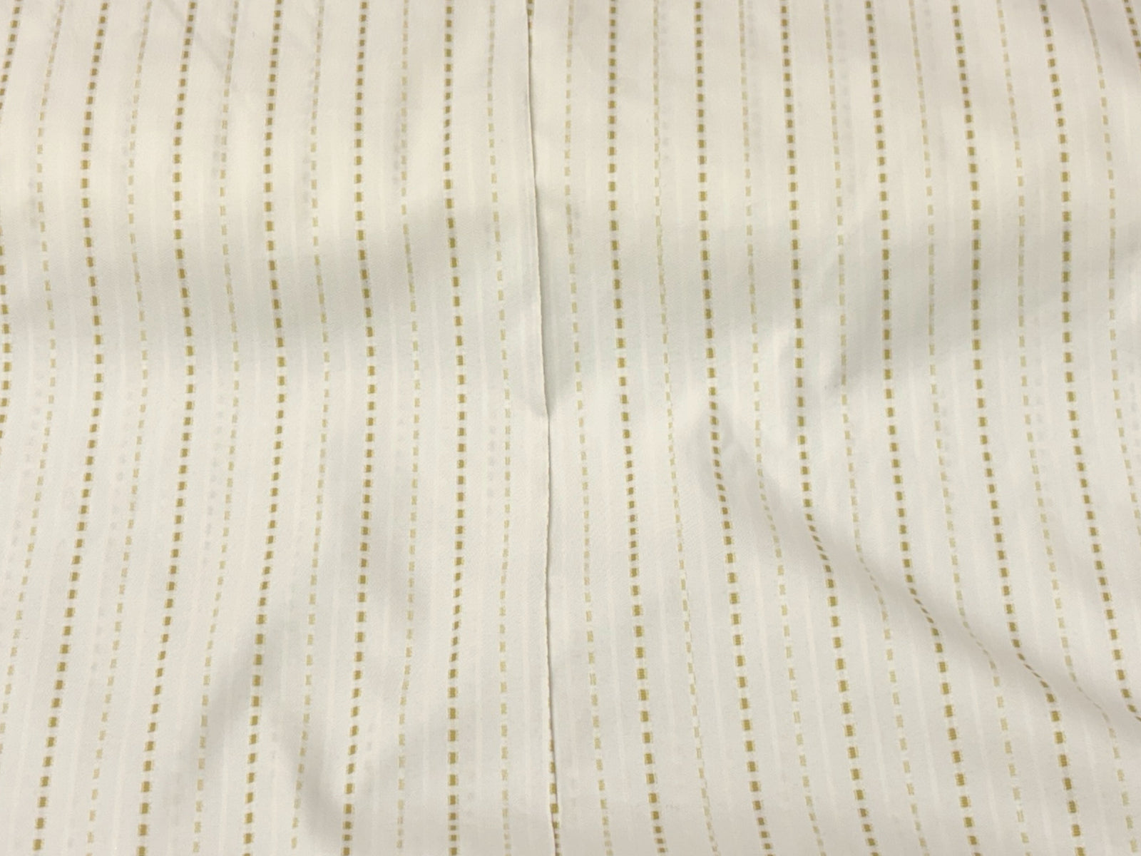Cream and gold striped crepe shirting fabric by Cheapfabrics, showing a smooth, lightweight textile with bold stripe pattern.