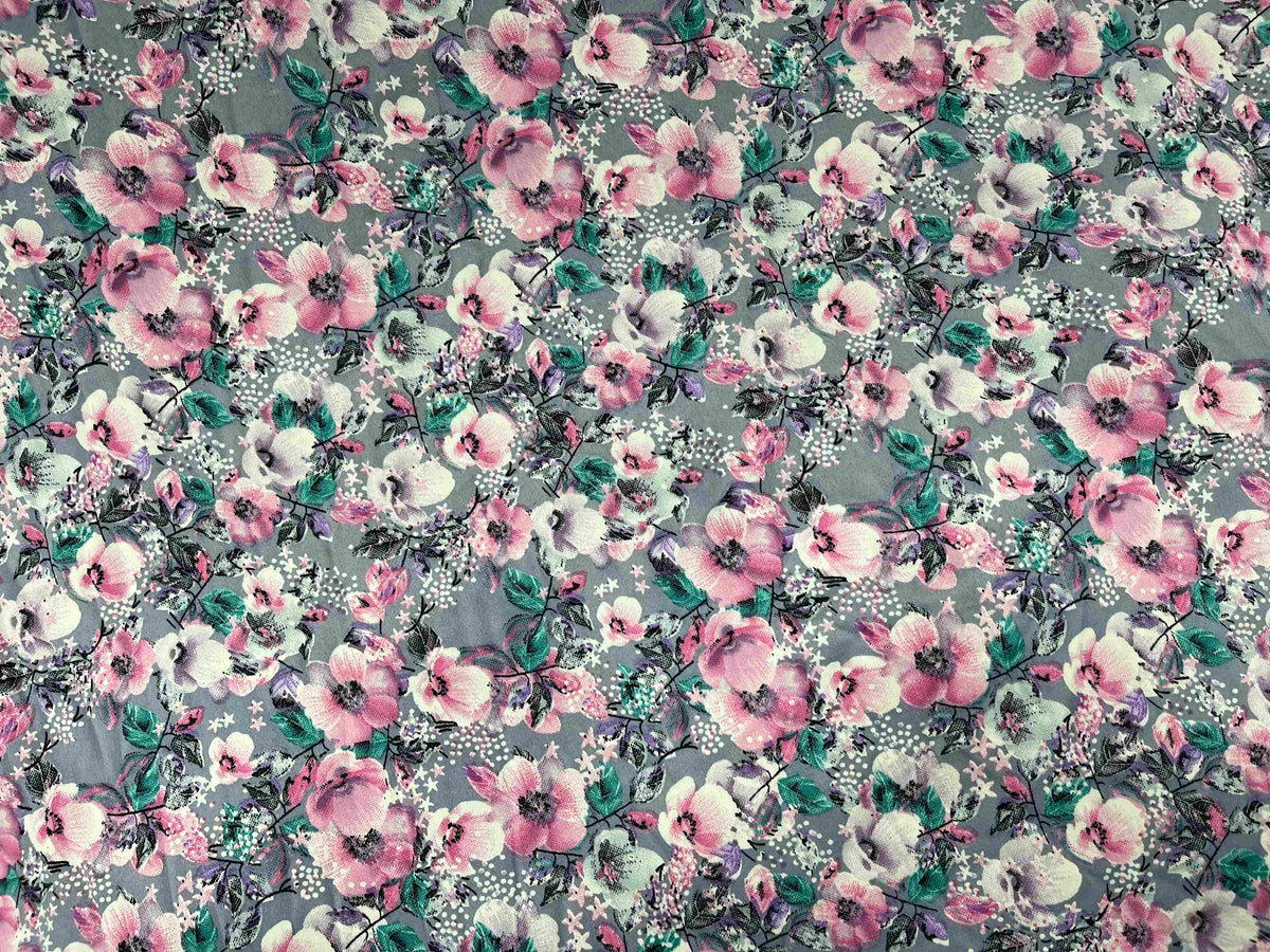 Printed Silky Satin Fabric - All Floral