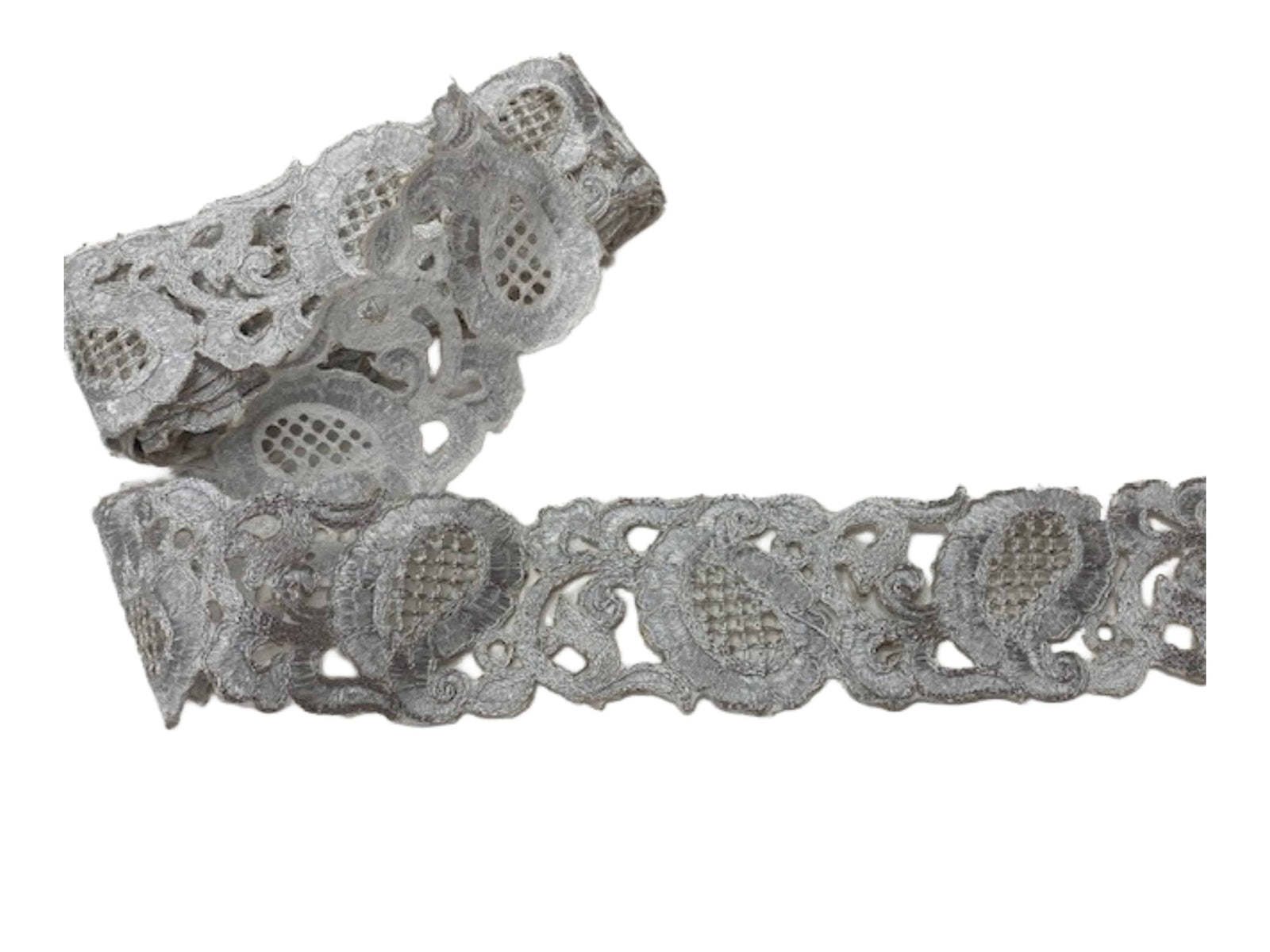 Vintage Silver Large Paisley Metallic Cutwork Trim - Cheap Fabrics