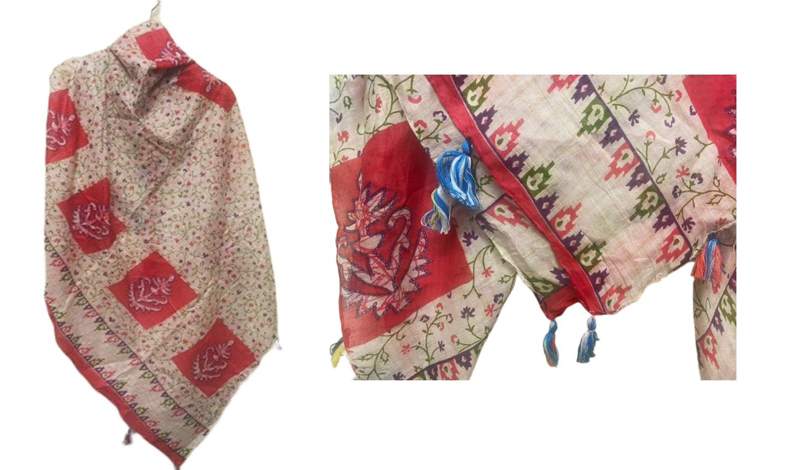 Off White / Cerise -  Ethnic Square Scarf - Cheap Fabrics