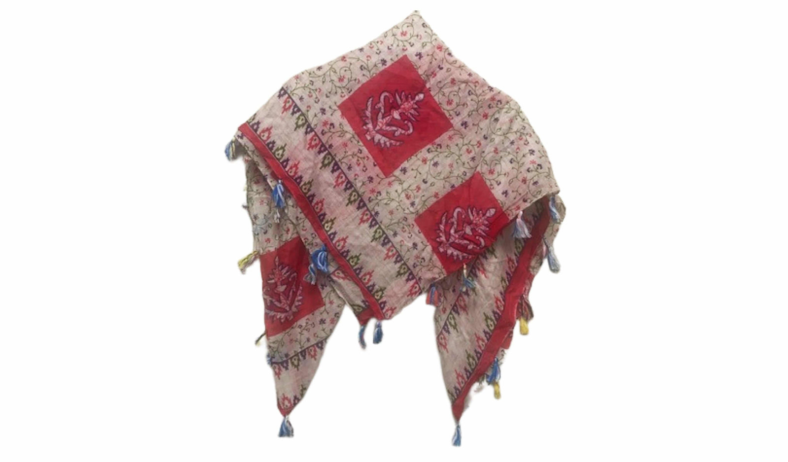 Off White / Cerise -  Ethnic Square Scarf - Cheap Fabrics